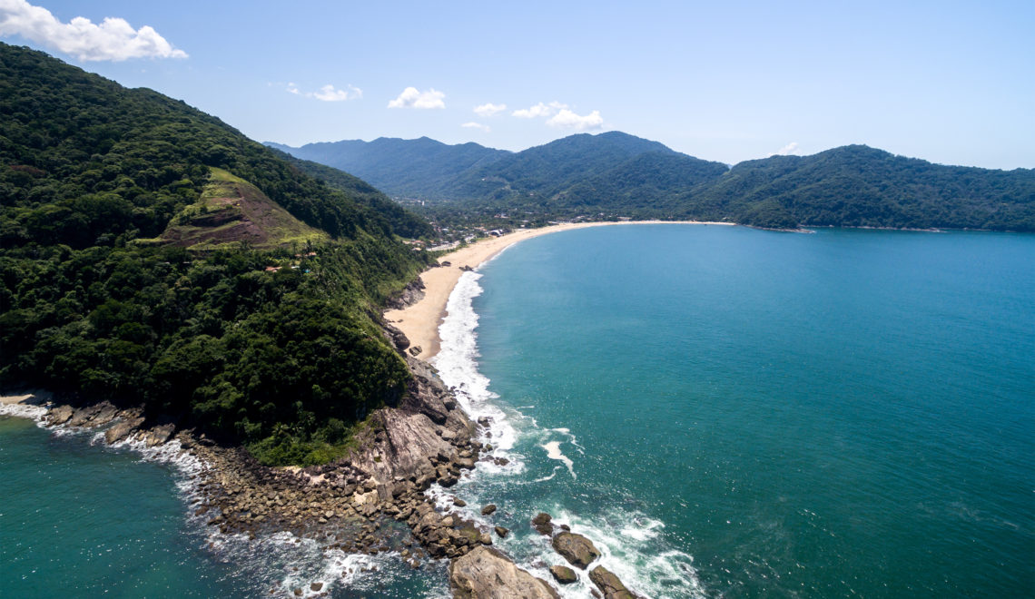 Aerial view of Costa Rican beach and mountains